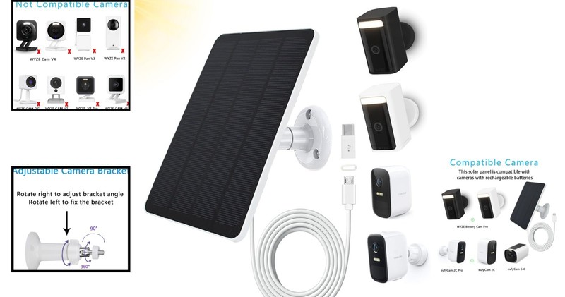 Adjustable Solar Panel for Outdoor Security Cameras – 4W Power & Type C Adapter gallery