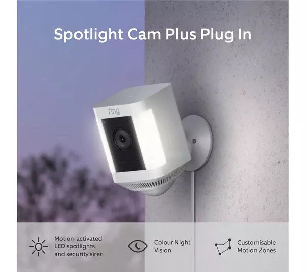 Ring Spotlight Cam Plus Plug-In White Outdoor/Indoor Camera Brand New Sealed.
