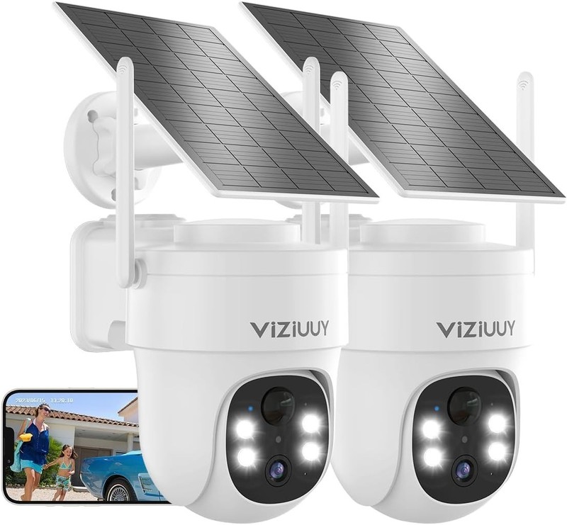 Wireless 2 Pack Solar Security Cameras - 3MP HD Pan Tilt with Multi-Alarm System gallery