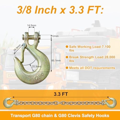 Cadena de seguridad para 3/8” × 3.3Ft Chain w/ Retainer & Hooks - 2 Pack Oro gallery