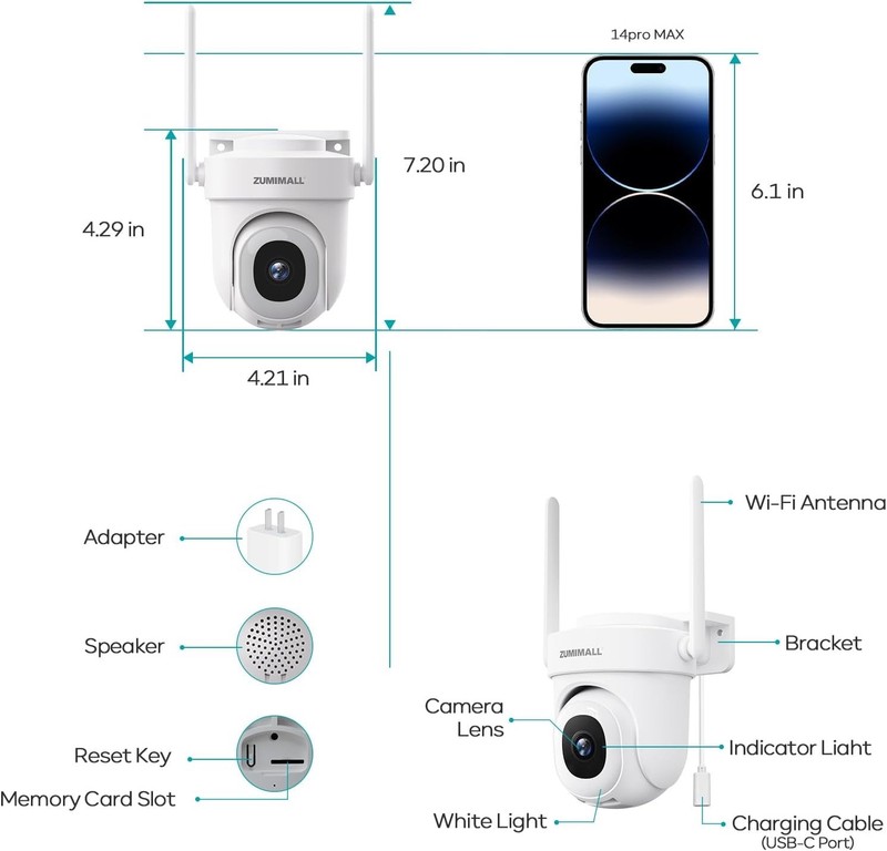 ZUMIMALL 2.5K Wired Cameras for Home Security, 2.4G/5G WiFi Outdoor Camera gallery