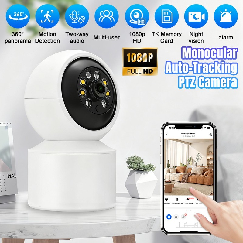 1080P HD WiFi PTZ 360° Home Security Camera Color Night Vision Pet/Baby Monitor
