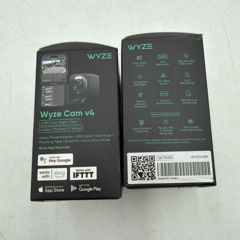 Lot Of 2 Wyze Cam V4 2.5K Color Night Vision Indoor/Outdoor Black Google Alexa gallery