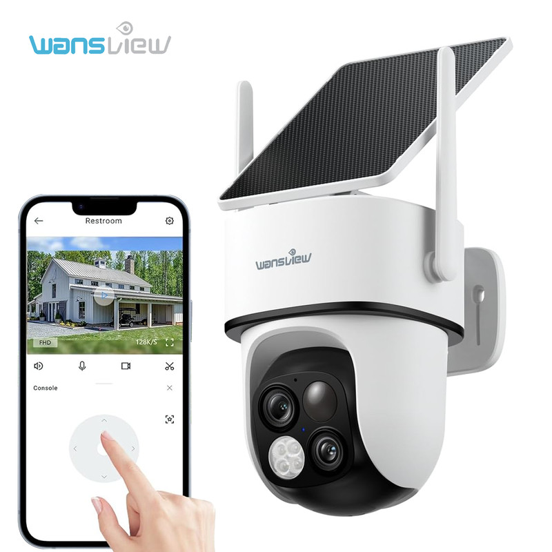 Wansview 2K Dual-Lens Wireless Solar Security Camera 360°PTZ Human Detection