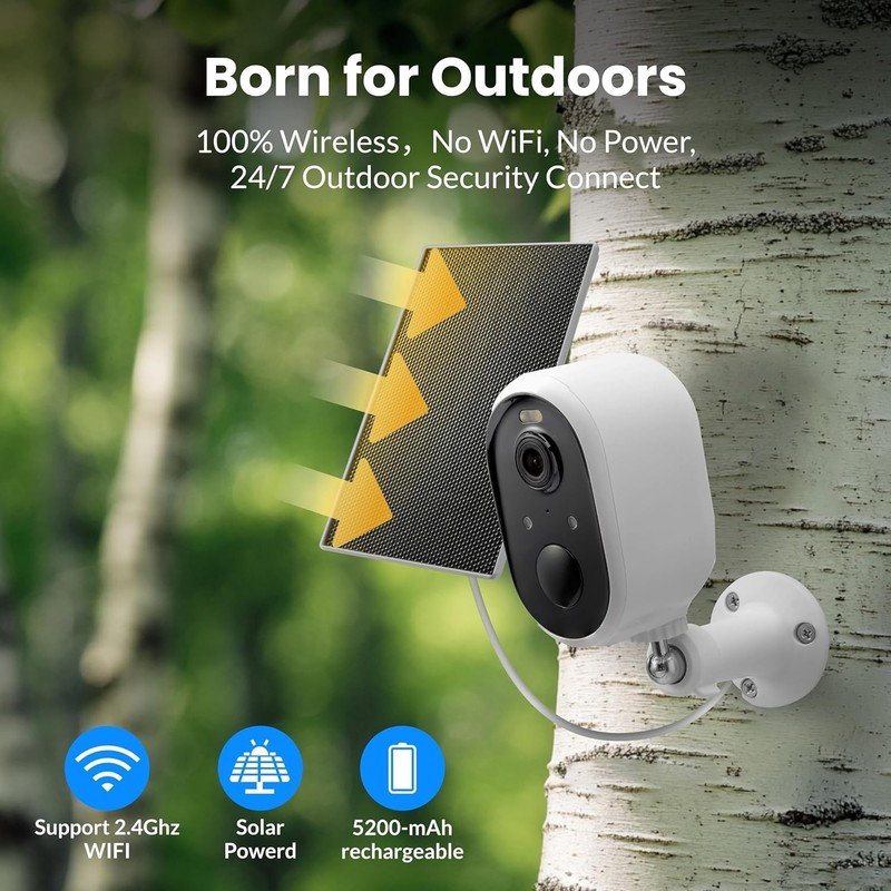 2K Solar Security Camera with Color Night Vision and 2-Way Audio - Waterproof gallery