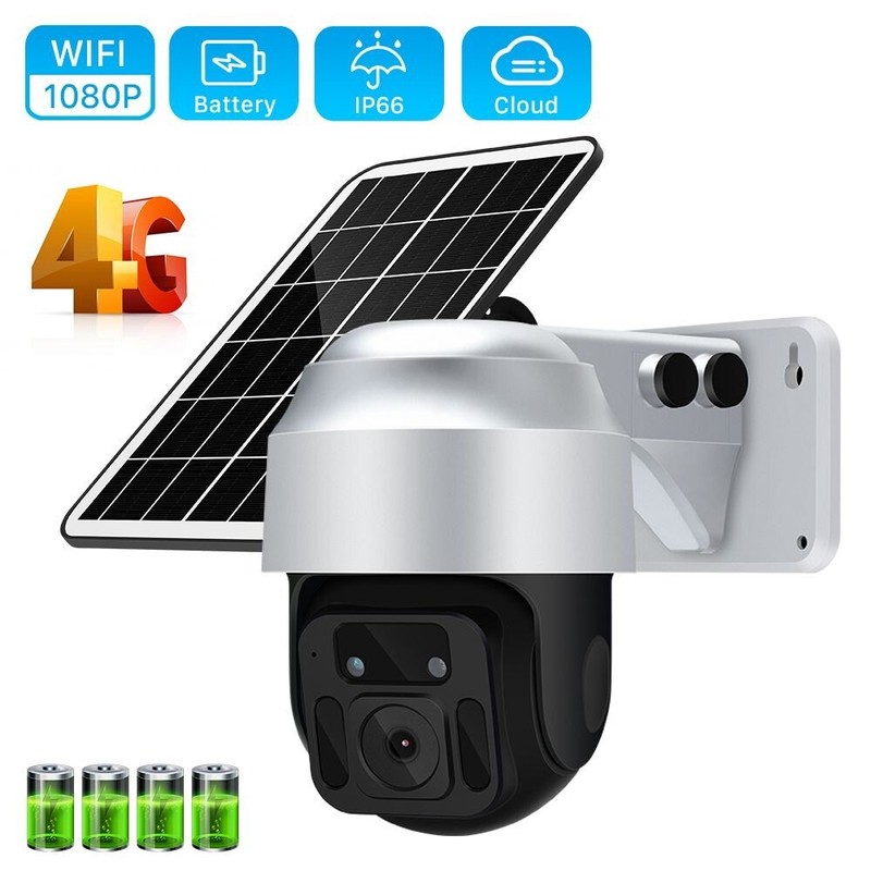 4G SIM Card 1080P IP Camera WIFI Outdoor 8W Solar Panel Security PTZ CCTV Cam