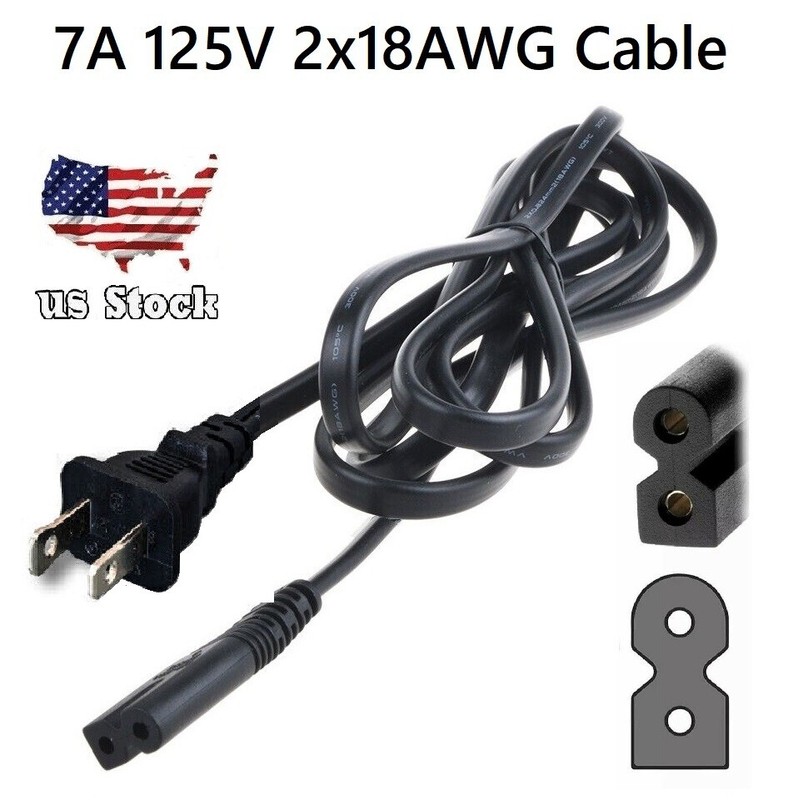 5 ft 2 Prong AC Wall Power Cord 125V 7A AC TV 300V 18AWG Power Cord Cable