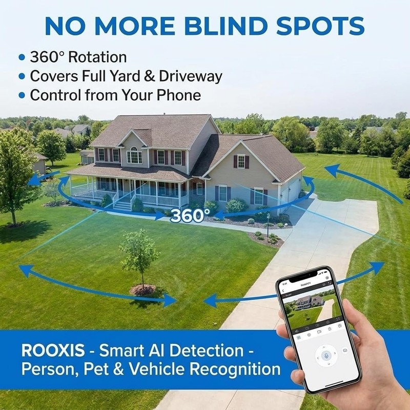 Rooxis Wireless Outdoor Security Camera 4K WiFi Floodlight PTZ gallery
