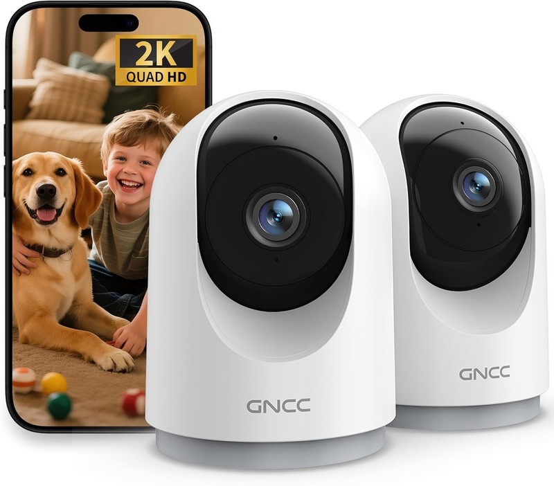 Two-Pack 2K HD Indoor Cameras with Alexa, 355° Pan & Night Vision Feature gallery