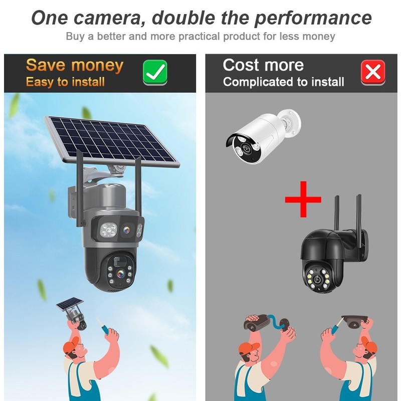 4MP+4MP Solar Battery Wireless WiFi Outdoor Pan/Tilt Home Security Camera System gallery