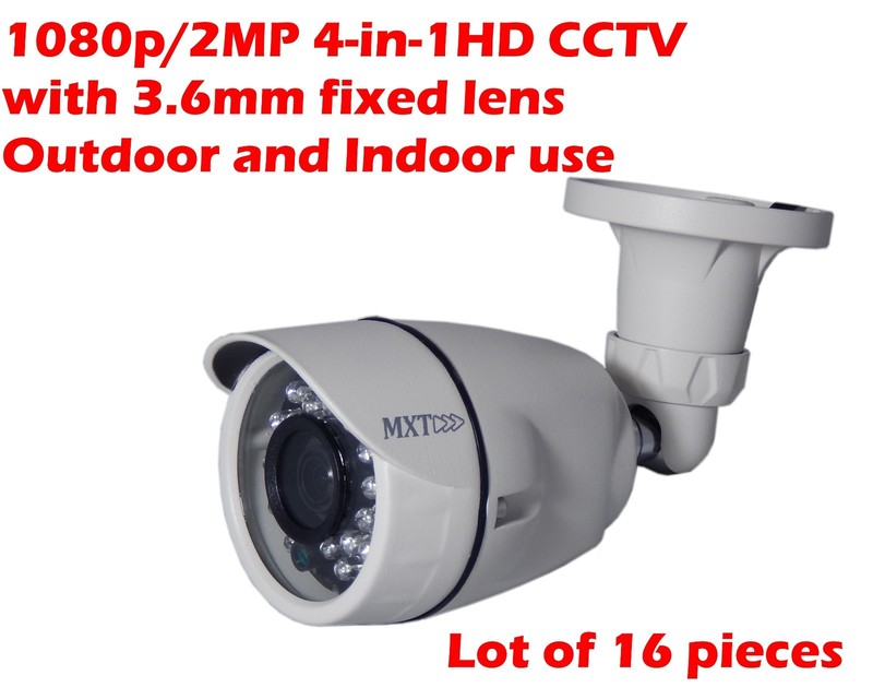 Lot of 16pcs 2MP/1080P 4-IN-1 HD-TVI AHD HD-CVI IR IP66 BULLET CAMERA 3.6MM LENS