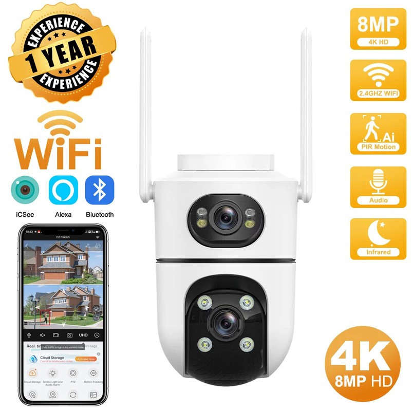 4K 8MP PTZ WIFI Camera Dual Lens Outdoor HD Auto Tracking Security CCTV Camera