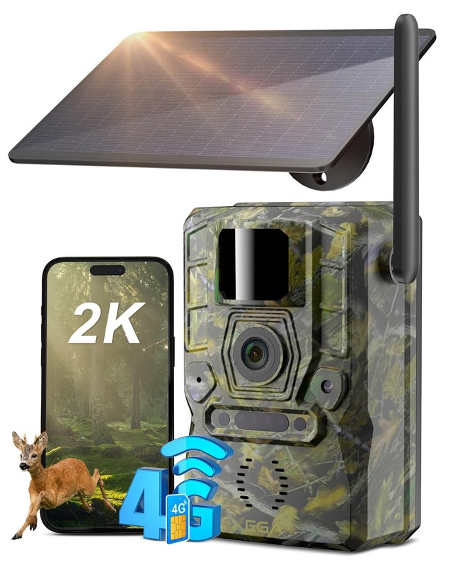 Xega 4G Solar Cellular Trail Camera with Live Feed, 2K GPS 7800mAh Wildlife C…