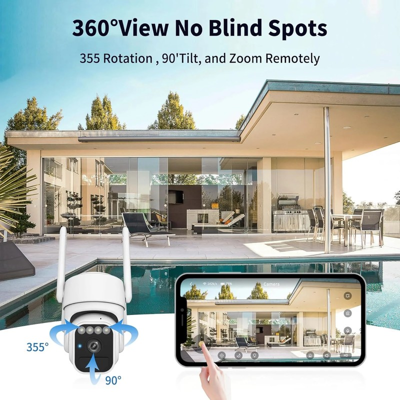 Solar Powered Security Camera, 360° Wireless Outdoor Camera,Motion Tracking, AI gallery