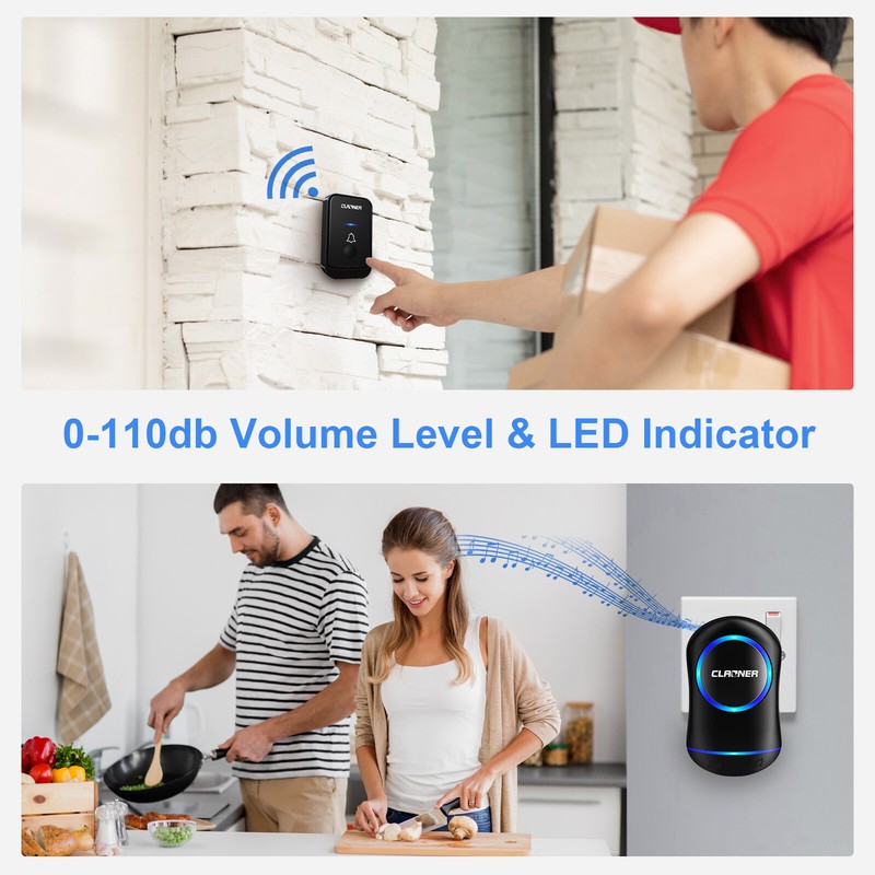 CLAONER Wireless Doorbell Plug & Play Waterproof Door Bell Kit 1000ft, 45 Chimes gallery