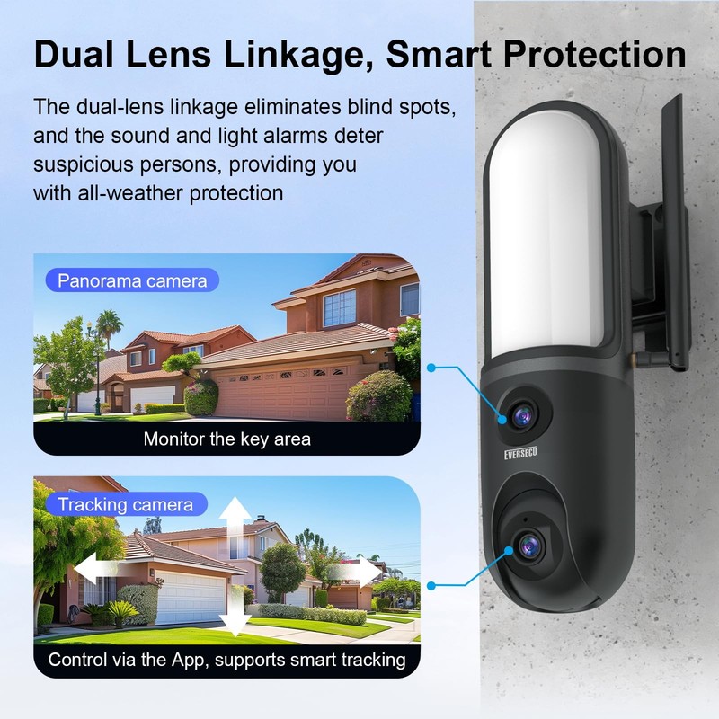 Dual Lens Waterproof Wall Light Camera, 3K Video, 1200LM Floodlight, 2 Way Au... gallery