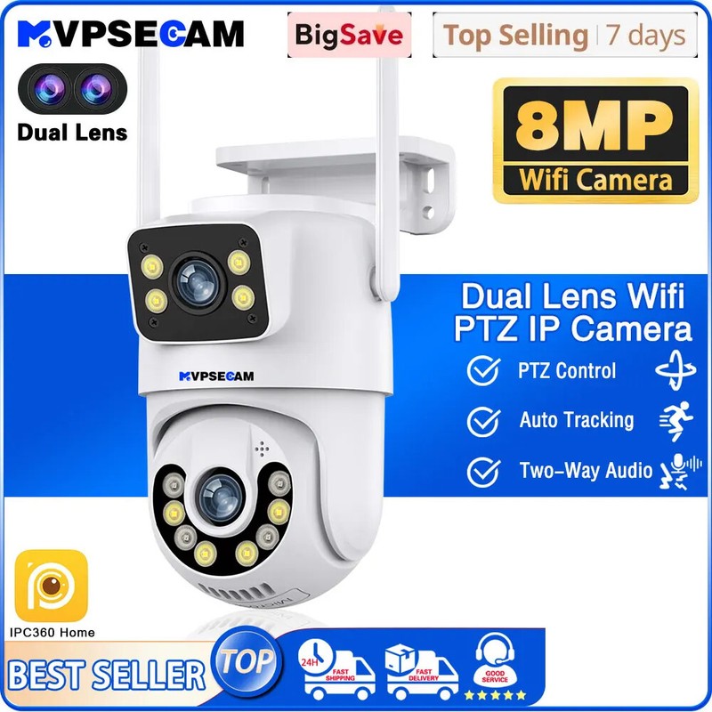 8MP 4K WiFi IP Camera Auto Tracking PTZ Surveillance Camera Outdoor Night Vision