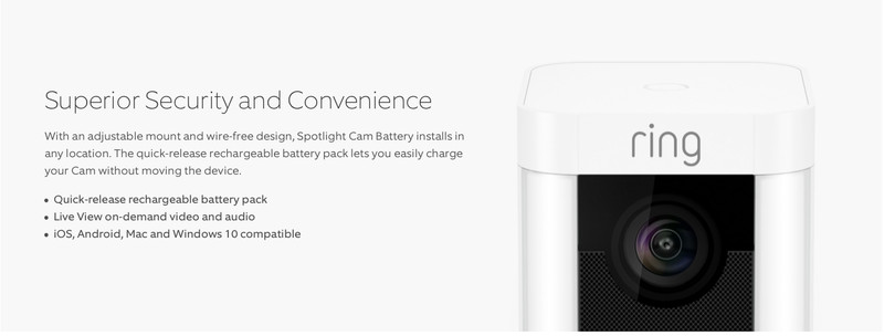 RING Spotlight Cam -Battery-Wi Fi Camera with Built in Siren & Lights -FREE POST gallery