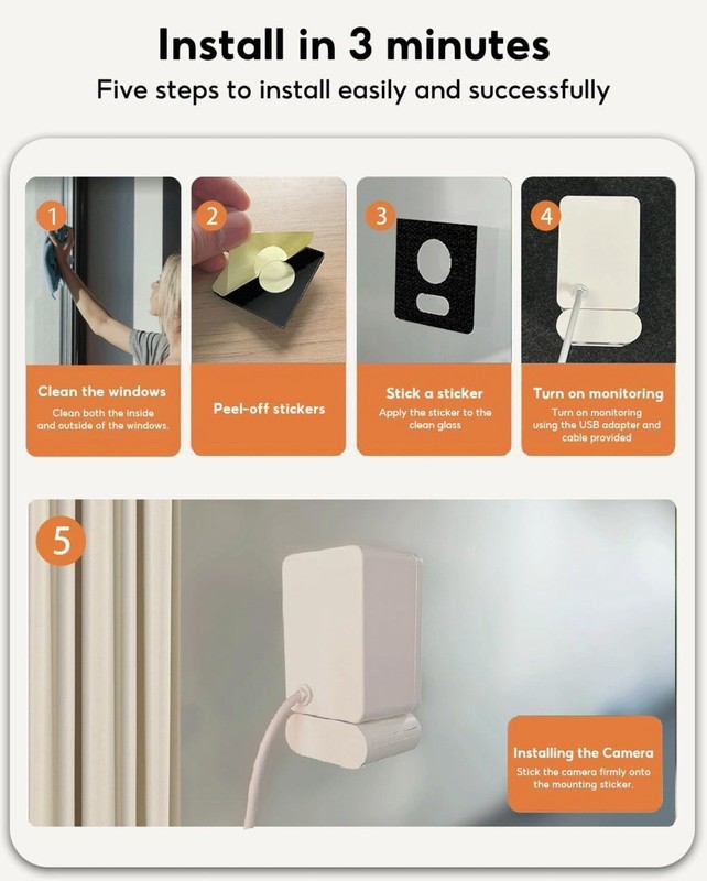 5 MP 2K Window camera, wifi indoor cameras for home security, mounting sticker gallery