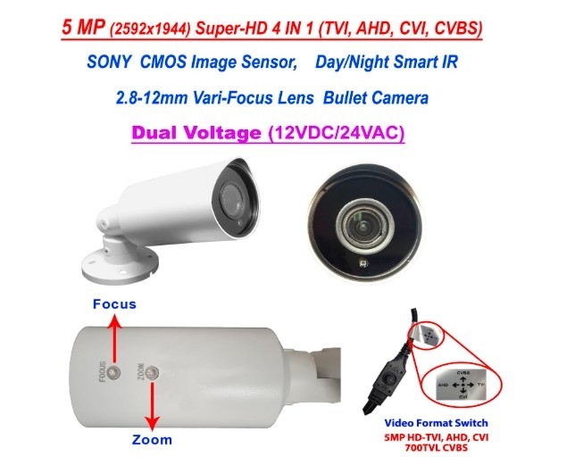 1080P Dual Voltage Security Bullet Camera White 2.8mm-12mm HD TVI CVI AHD CVBS gallery