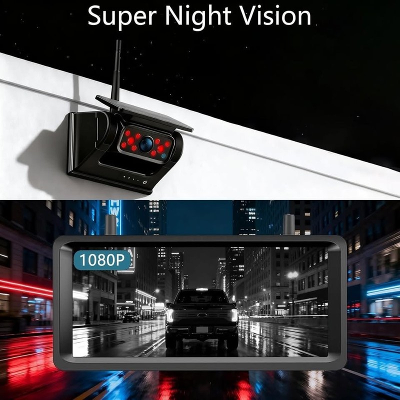 DOUXURY Wireless Backup Camera Solar Magnetic 7.2" 1080P DVR RV Truck Trailer gallery