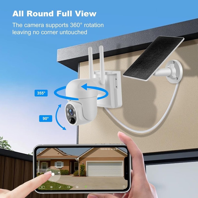 Solar-Powered 360° Live View Camera with 2K Color Night Vision & Alerts gallery