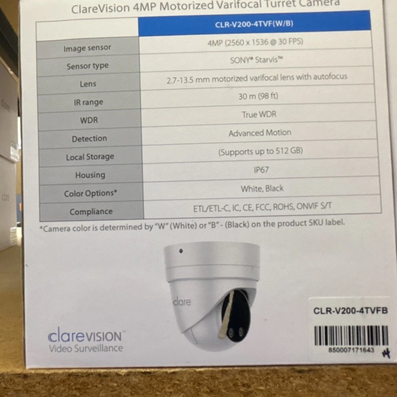 ClareVision ONVIF 4MP Motorized Varifocal Turret Camera CLR-V200-4TVFB