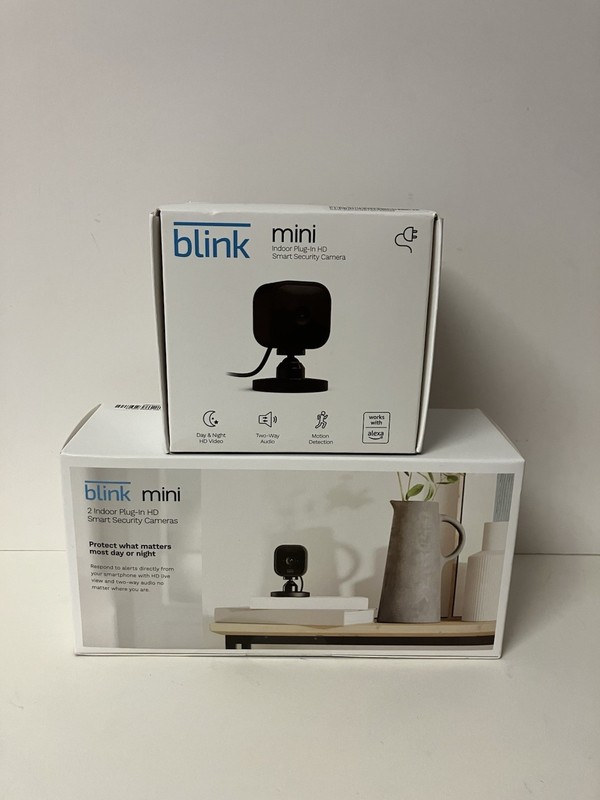 Blink Mini 2 Indoor Plug in Smart Security Cameras + One Blink Mini NEW SEALED