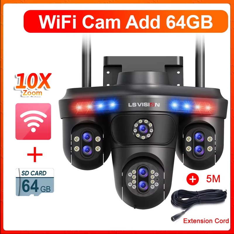 36MP WiFi Security Camera 10X Optical Zoom 4 Screen & 7 Len & 3 PTZ Wireless IP gallery