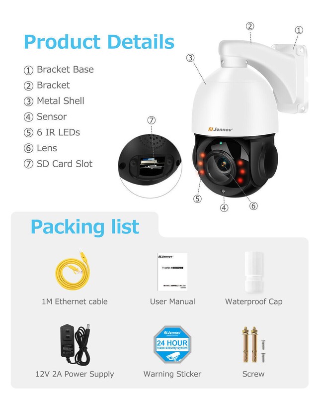 Jennov 4K POE PTZ Security Camera 30x Zoom 8MP AI Human Tracking Outdoor gallery
