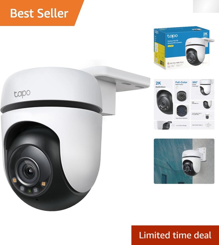 2K Outdoor Security Camera – 360° Pan/Tilt, Motion Tracking, Alexa/Google Com…