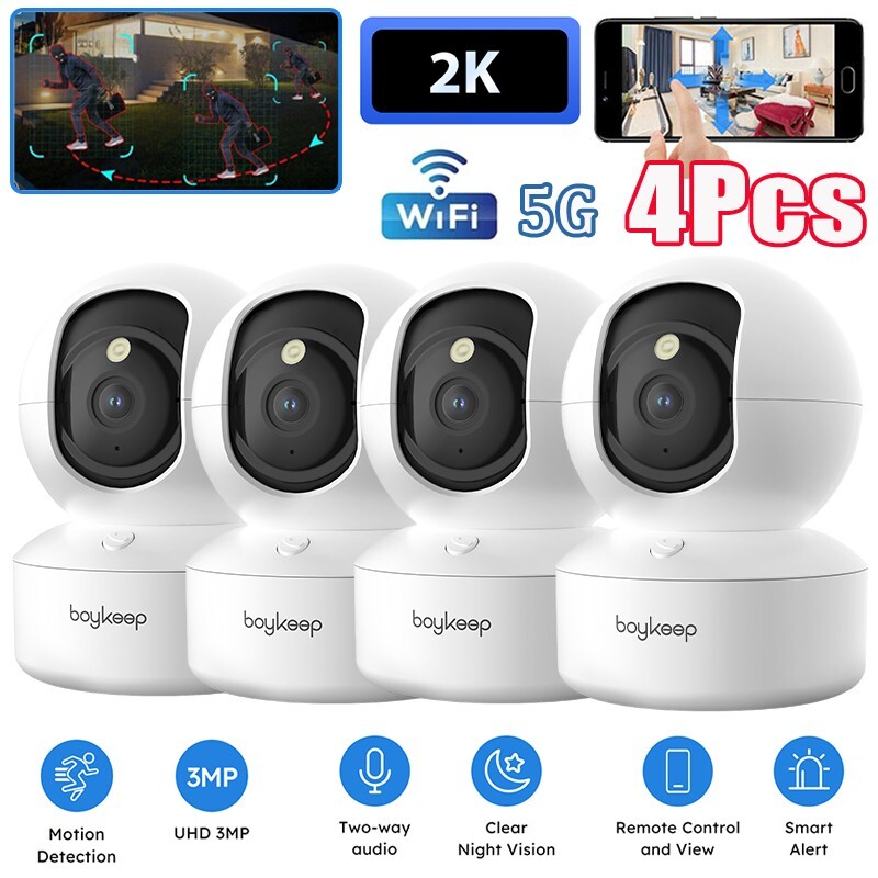 4Pcs Wireless 5G WiFi Security Camera Smart Indoor Night Vision 2K Wired Cam