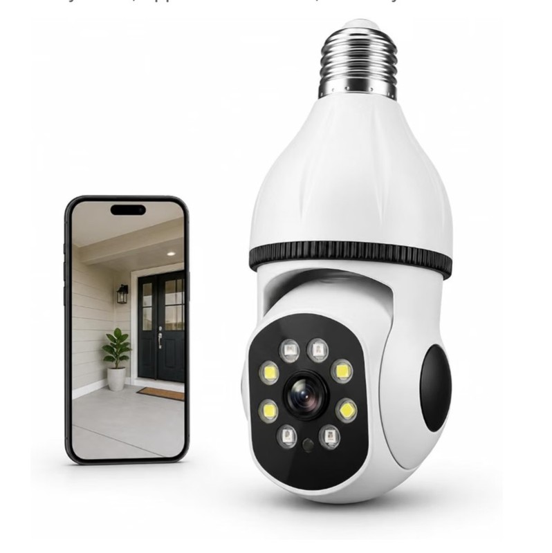 2K Light Bulb Security Camera for Home, 360° Pan Tilt Indoor Outdoor Camera with