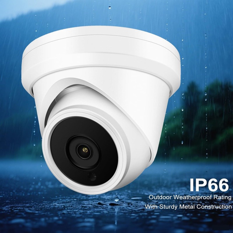 4MP PoE IP Turret Dome Camera, 2.8mm Wide Angle, H.265, CCTV Security White gallery