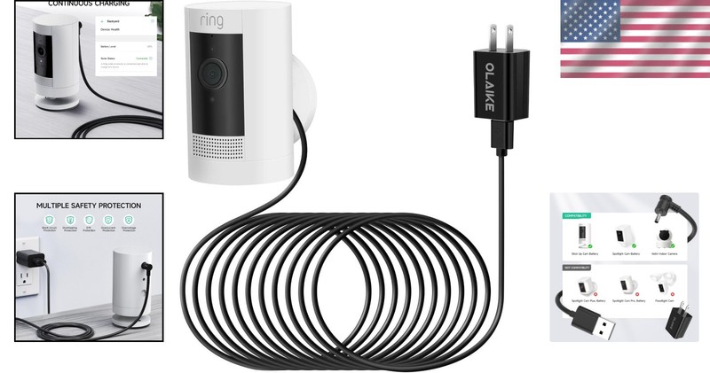 Plug-in 16ft Weatherproof Adapter for Continuous Charging of Ring Stick Up Cam gallery