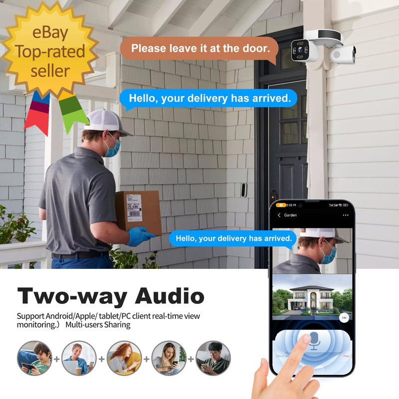 Dual Lens Outdoor Cameras 2.5K/5MP House Cameras Wired Plug In Wireless Wifi gallery