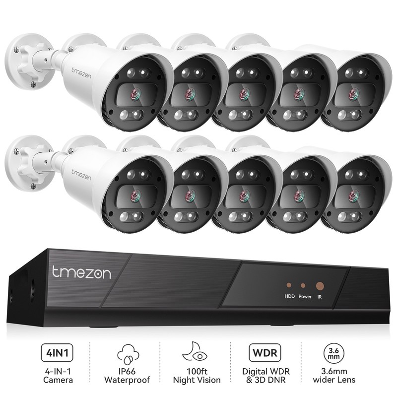 TMEZON 5MP Security Camera System Lite CCTV DVR HD IR Outdoor IP66 Home Security
