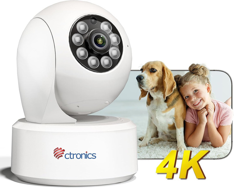 4K Indoor Security Camera, Auto Tracking, Night Vision, AI Detection, 24/7 Recor