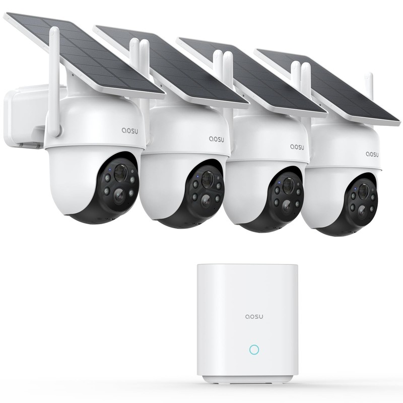 4 Cam Kit Wireless Security Cameras System Outdoor Solar Powered 360 Pan Tilt 2K
