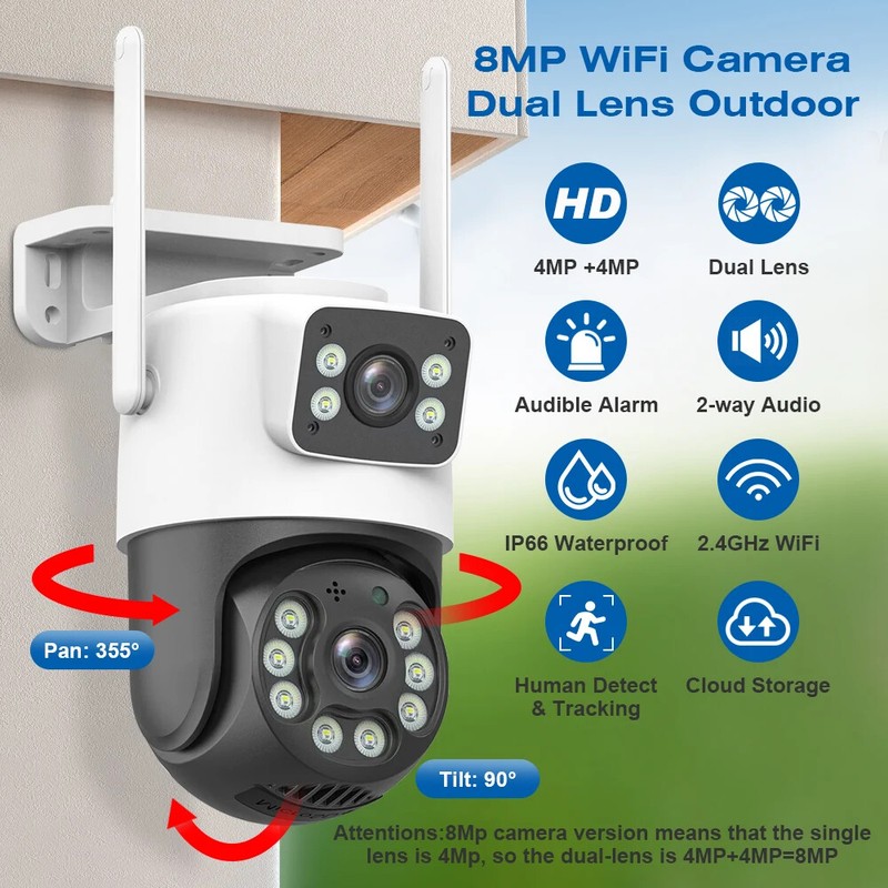 4K 8MP WiFi Surveillance Camera Dual Lens ONVIF Outdoor Security PTZ IP Cameras gallery