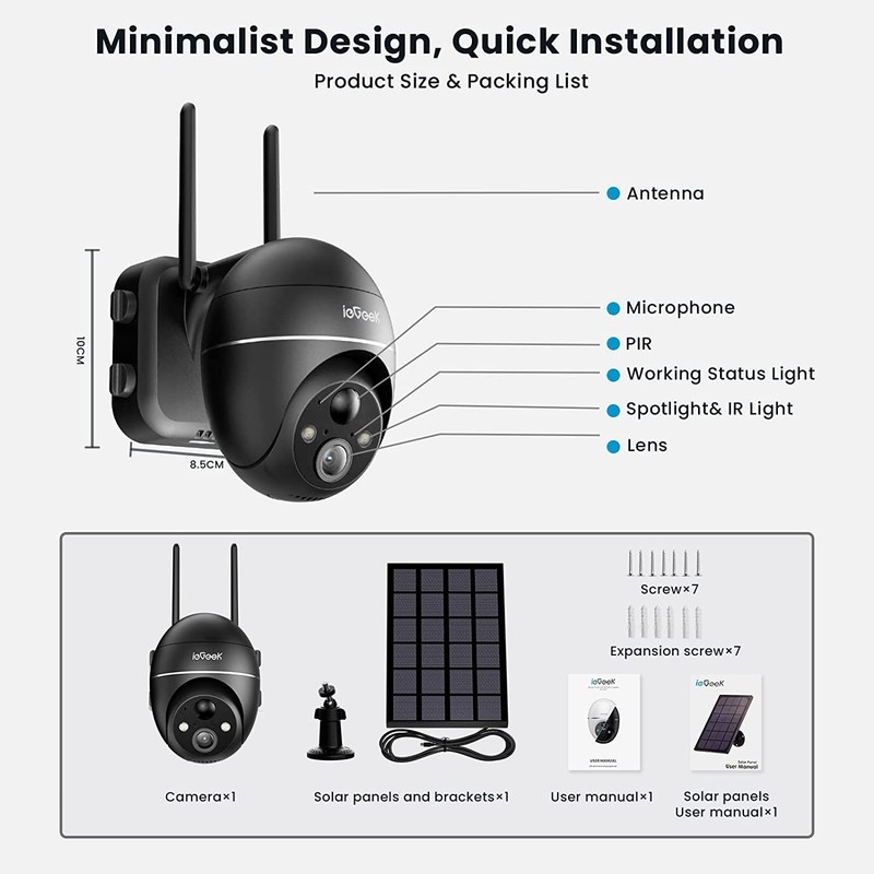 ieGeek Outdoor Wireless 5MP Solar Security Camera Home WiFi Battery CCTV System gallery