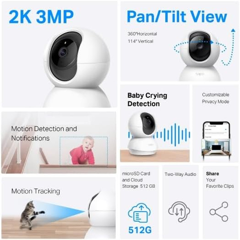 Tapo 2K Pan/Tilt Security Camera for Baby Monitor, Dog Camera W/Motion Detection gallery