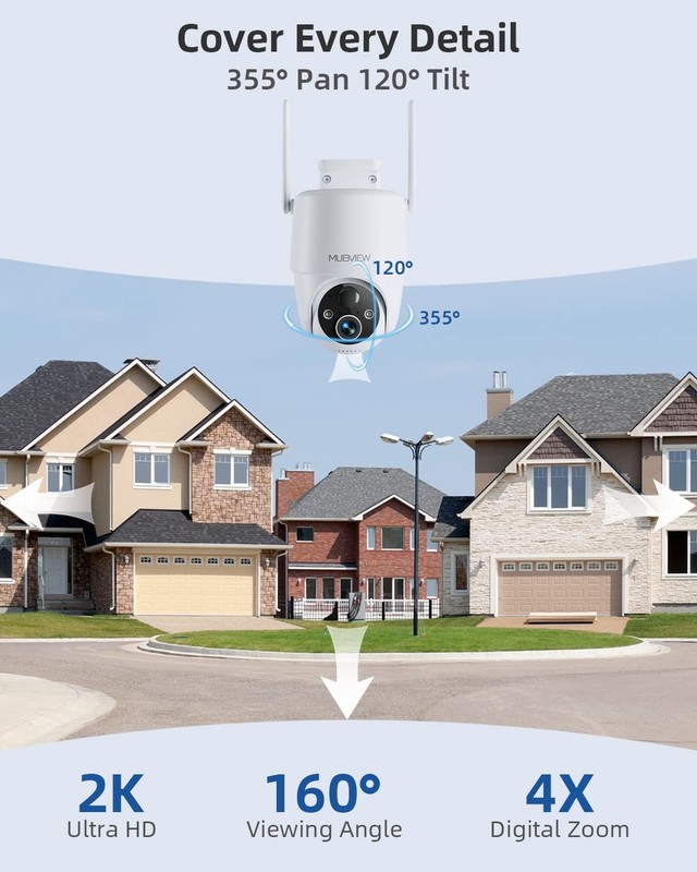 Solar Security Cameras Wireless Outdoor, 2K 360° PTZ Battery Powered Outdoor ... gallery