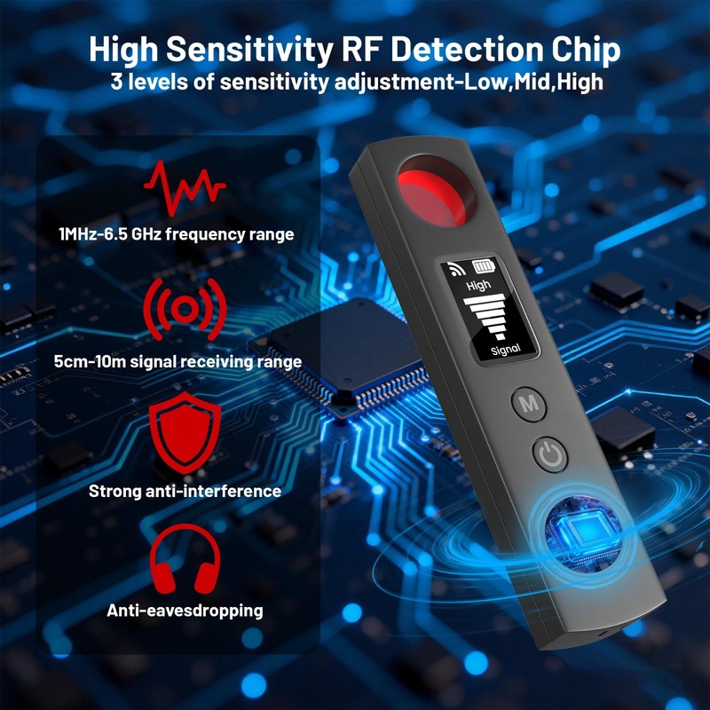 6-in-1 Hidden Camera Detector & RF Signal Scanner, Anti-Spy Bug Finder, Portable gallery