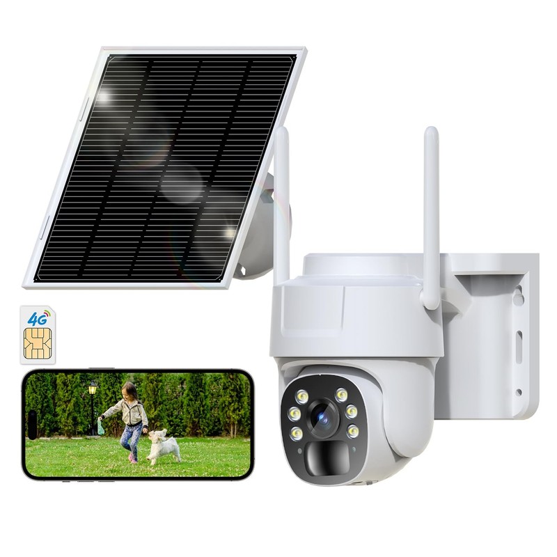 runofast 4G LTE Cellular Security Camera, Wireless Solar Powered No White