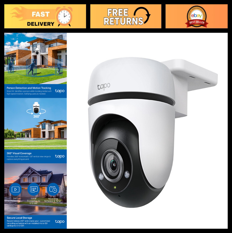 1080P Outdoor Wi-Fi Security Camera, Pan/Tilt, 360° View, Motion Tracking, Night