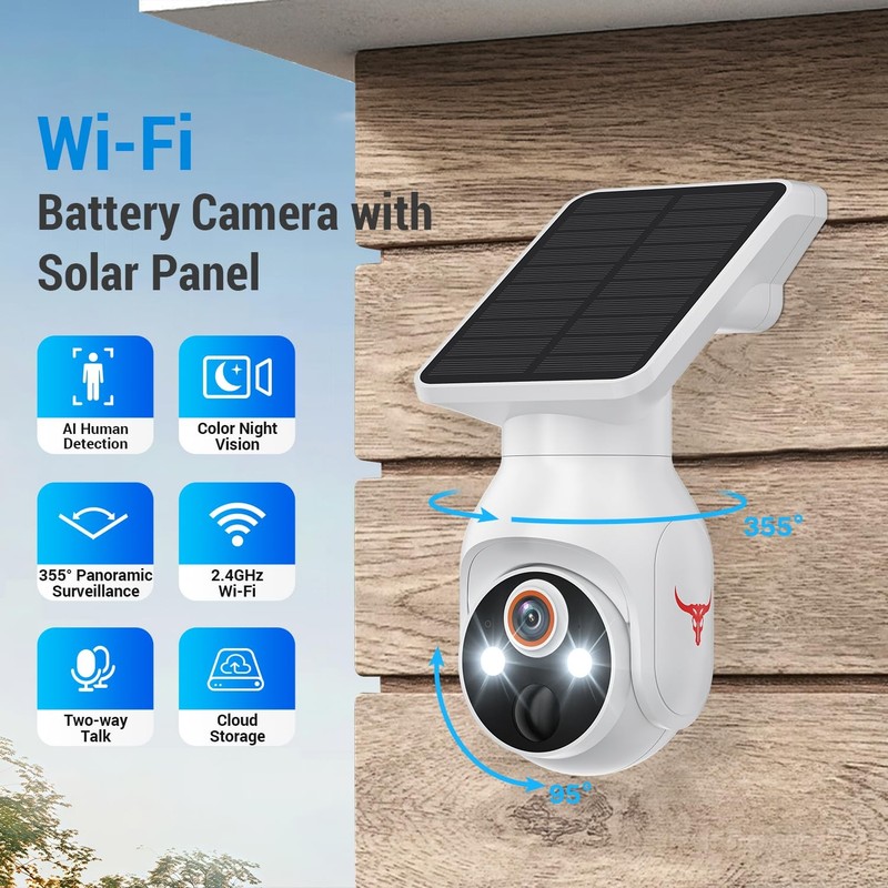 1080p Security Camera Wireless with Solar Panel, AI Human Detection, 2-Way Au... gallery