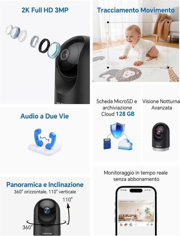 WOLFANG 2K Indoor Wi-Fi Camera, Motion Detection, 2 Camera Kit gallery