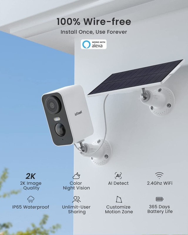 2PCS ieGeek Outdoor Wireless Solar Security Camera 2K Home WiFi Battery CCTV Cam gallery