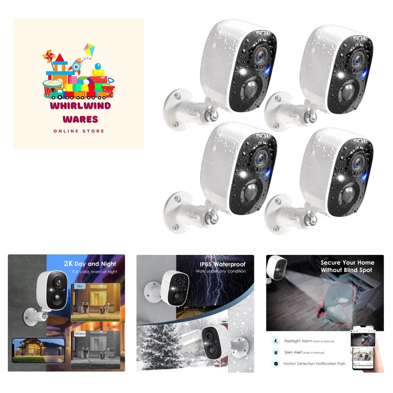 Waterproof Outdoor Security Cameras with Color Night Vision – 4 Pack